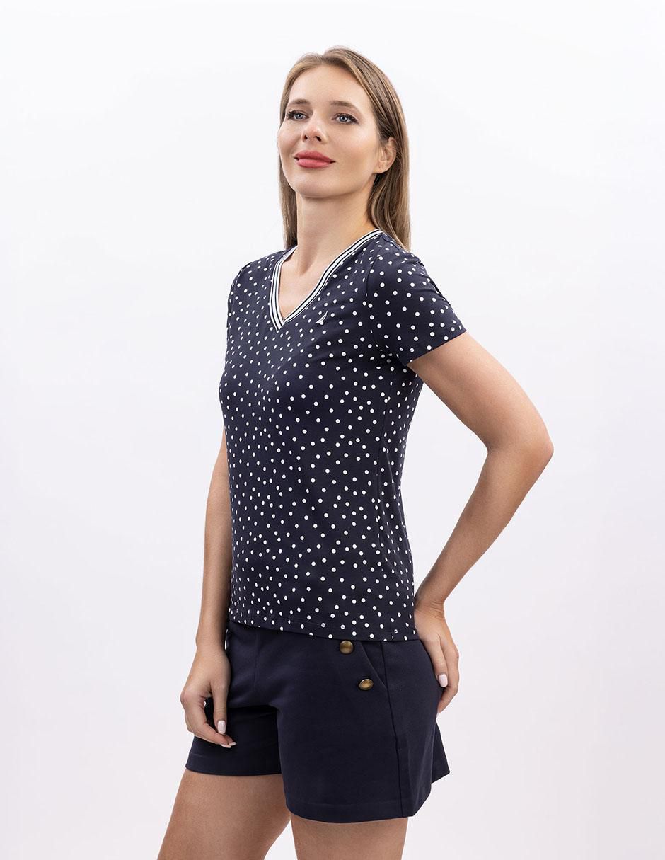 Playera manga corta Nautica cuello v para mujer