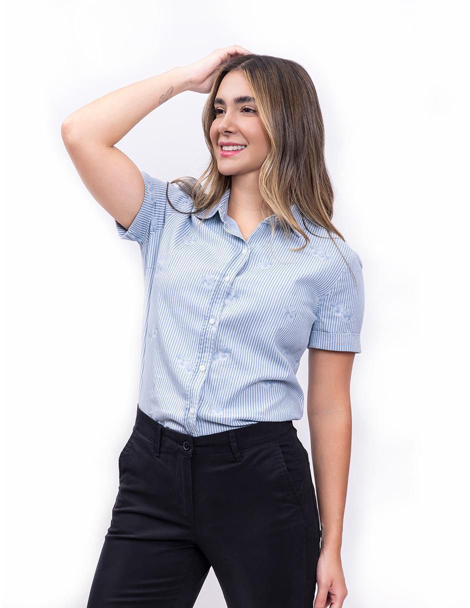 Camisa Nautica de algodón manga corta para mujer