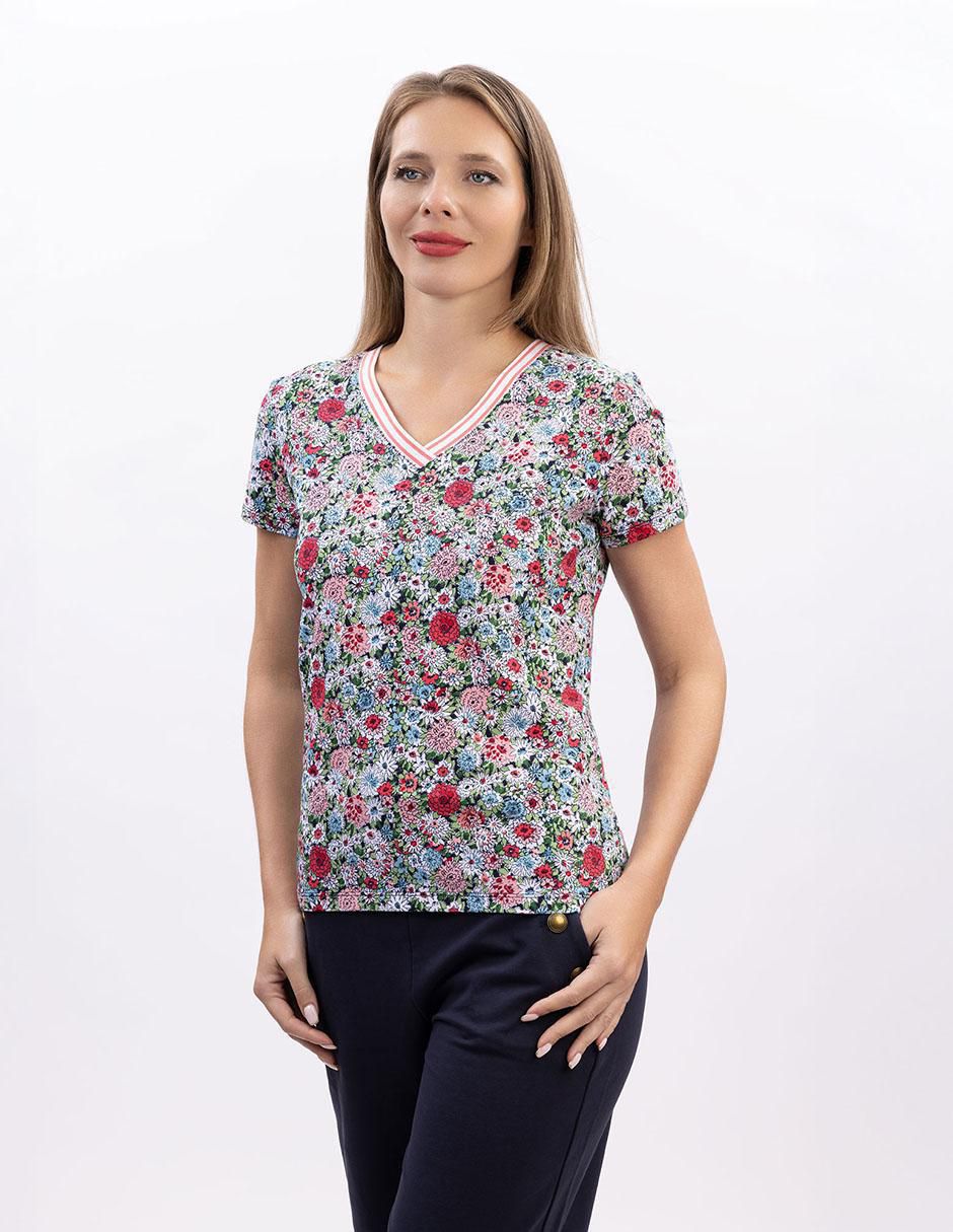 Playera manga corta Nautica cuello v para mujer
