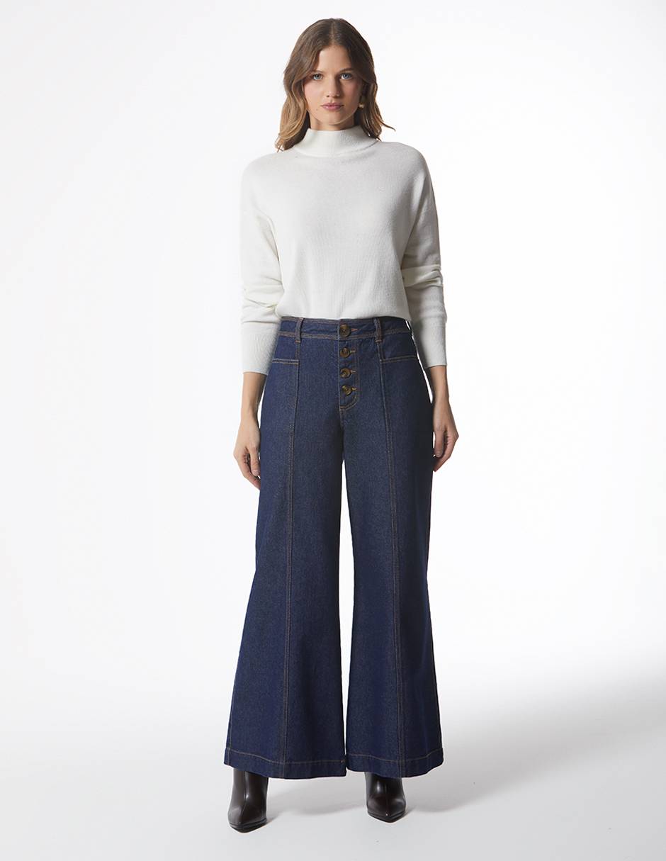 Jeans wide leg Jean palazo super alto botones corte cintura para mujer 6