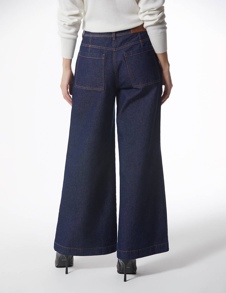 Jeans wide leg Jean palazo super alto botones corte cintura para mujer 7