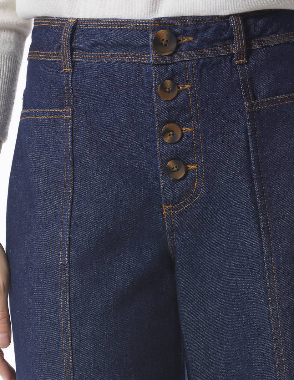 Jeans wide leg Jean palazo super alto botones corte cintura para mujer 8