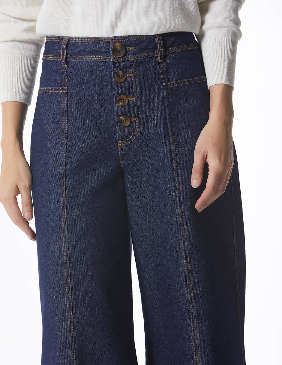 Jeans wide leg Jean palazo super alto botones corte cintura para mujer 9