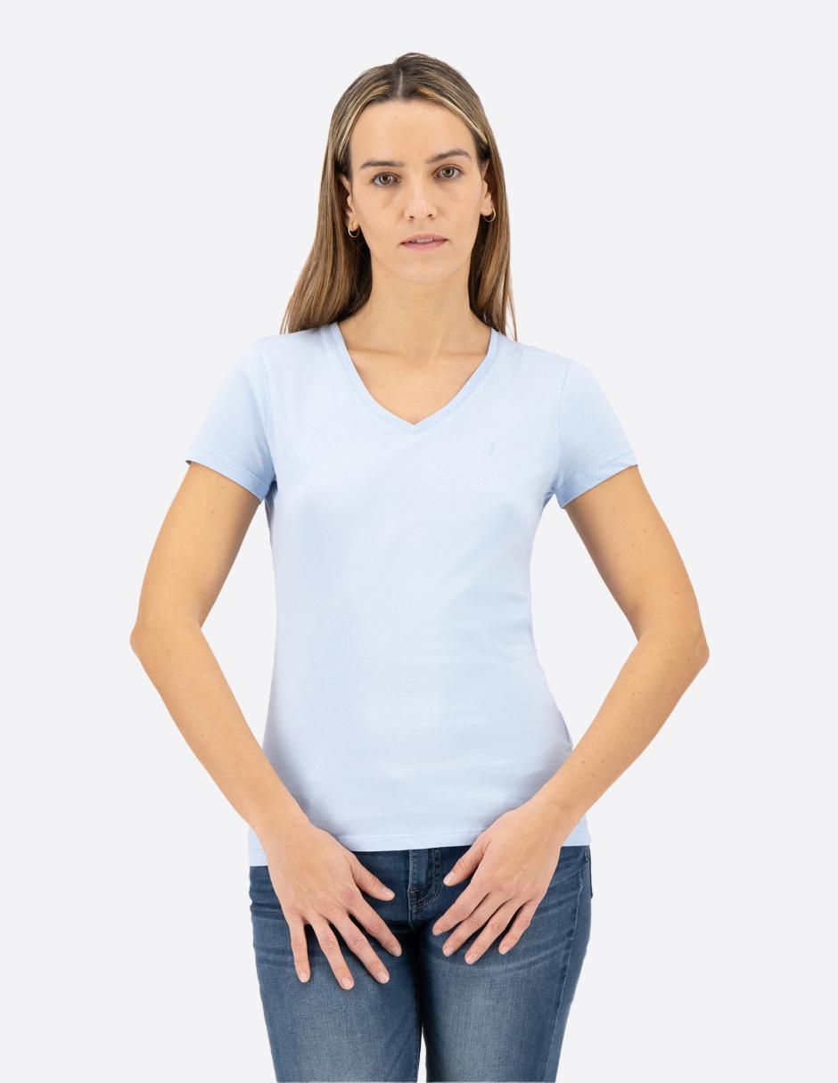 Playera manga corta Nautica Basi cuello v para mujer
