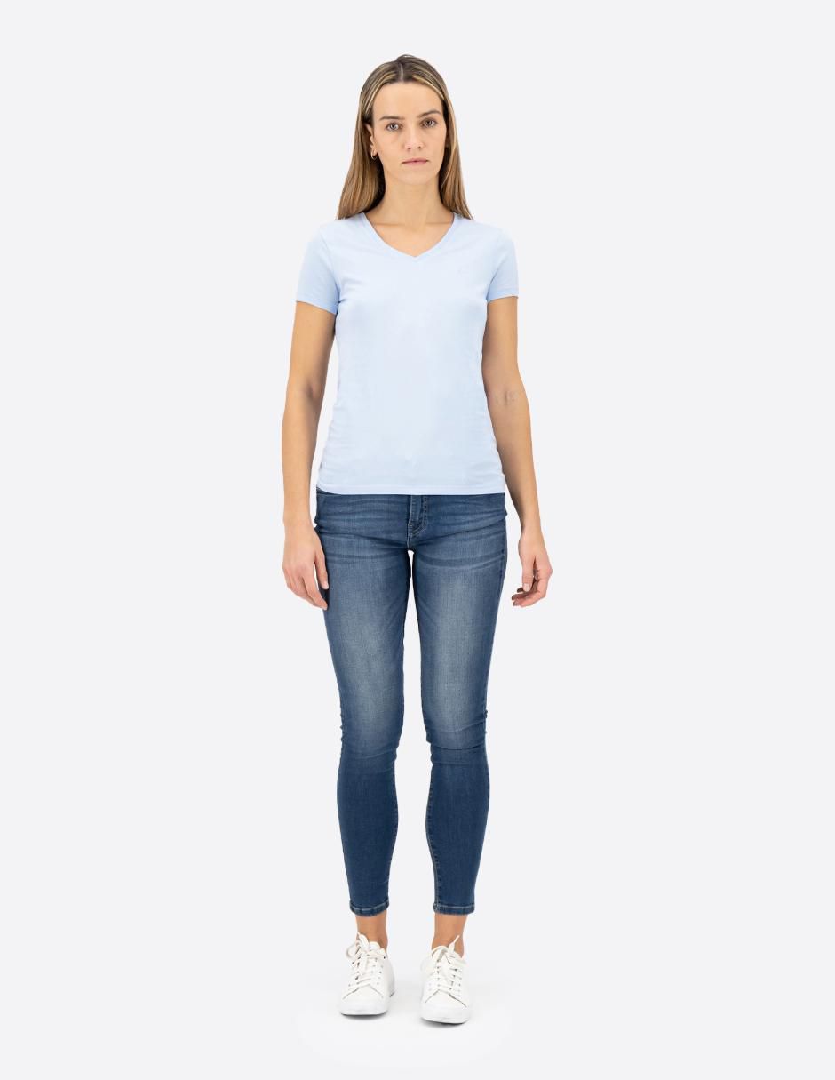 Playera manga corta Nautica Basi cuello v para mujer