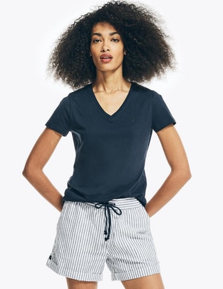 Playera manga corta Basi cuello v para mujer