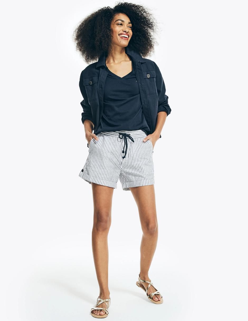 Playera manga corta Nautica Basi cuello v para mujer