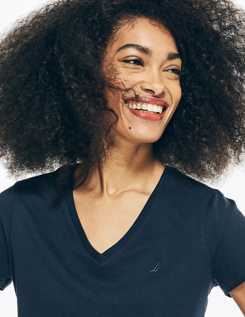 Playera manga corta Nautica Basi cuello v para mujer