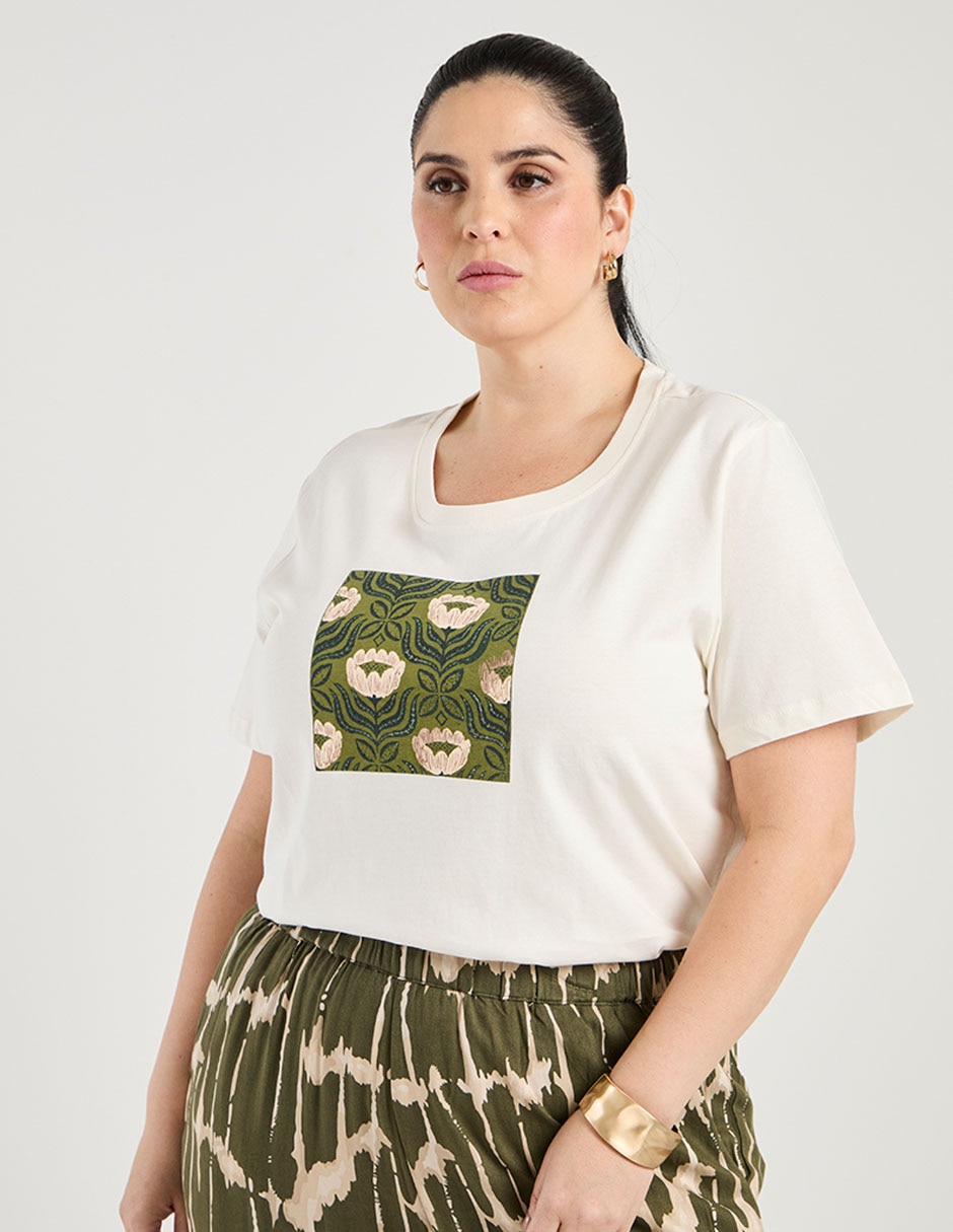 Playera manga corta cuello redondo mujer
