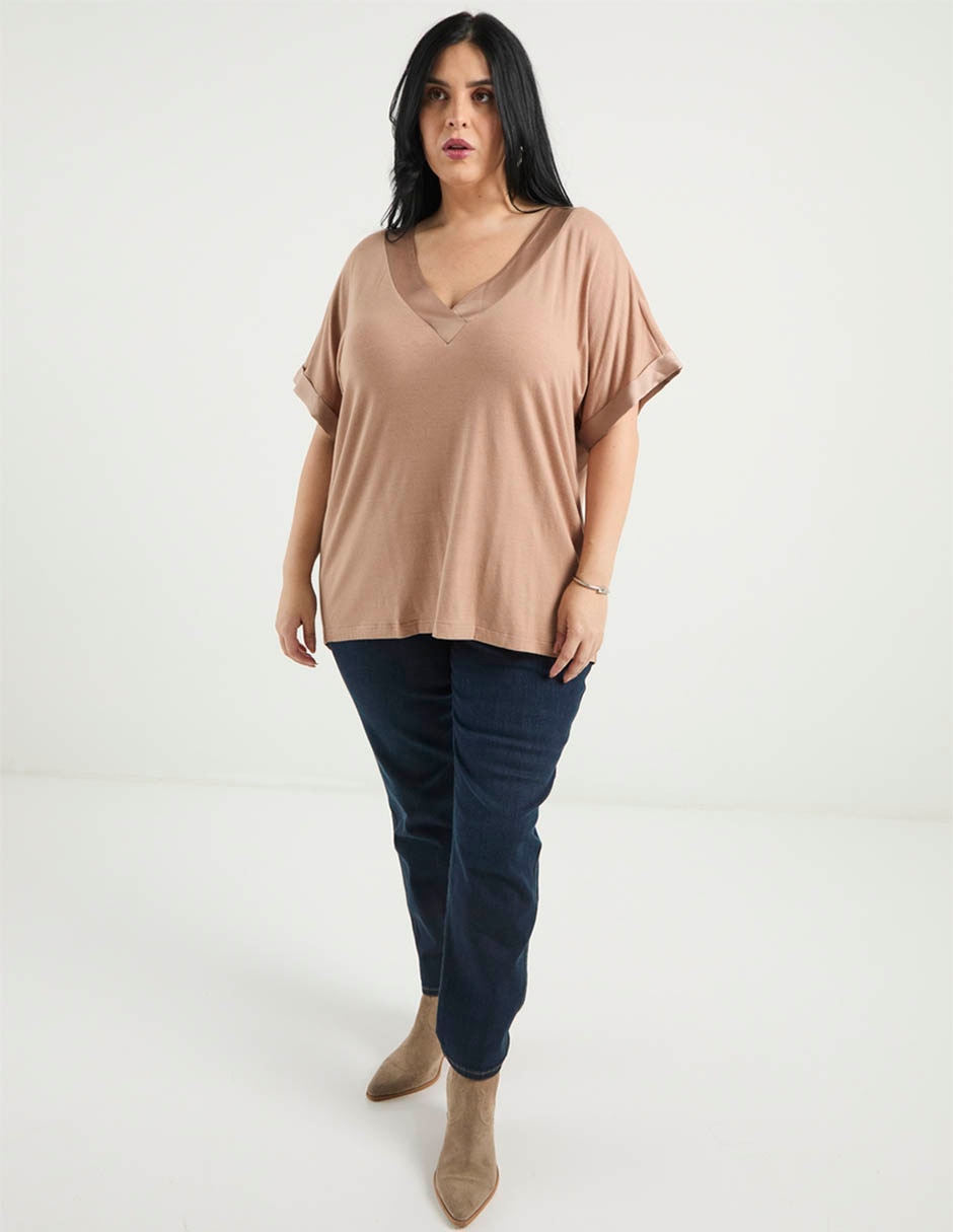 Playera manga al codo The Pattern cuello v para mujer