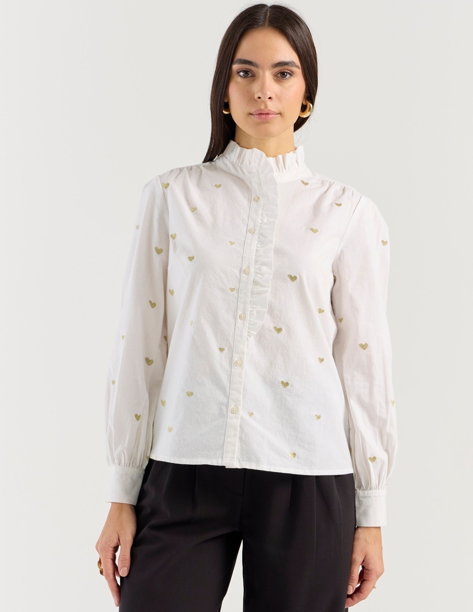 Camisa Petite Studio de algodón manga larga para mujer