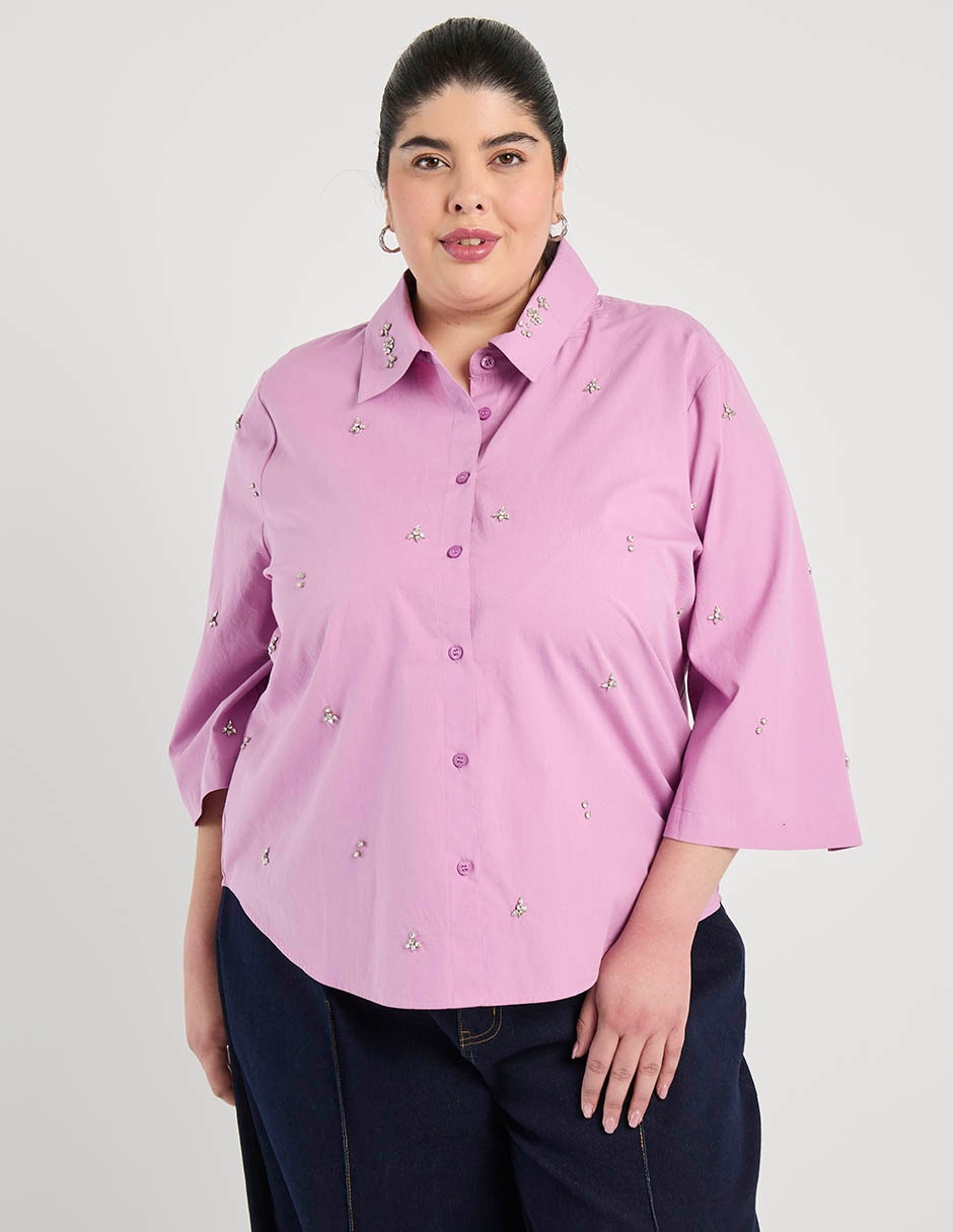 Camisa de algodón manga 3/4 para mujer 1