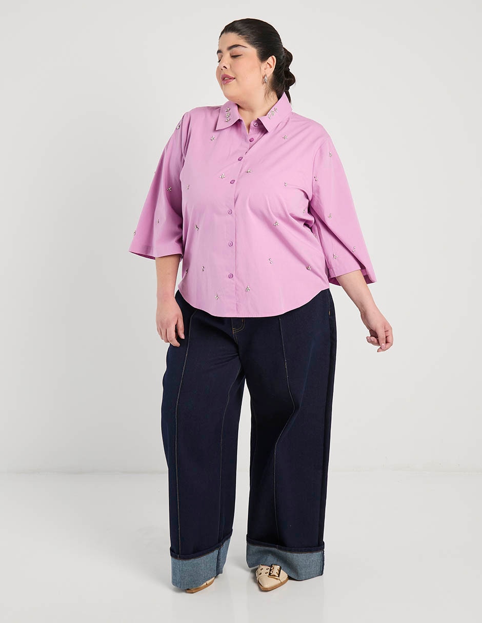 Camisa de algodón manga 3/4 para mujer 8