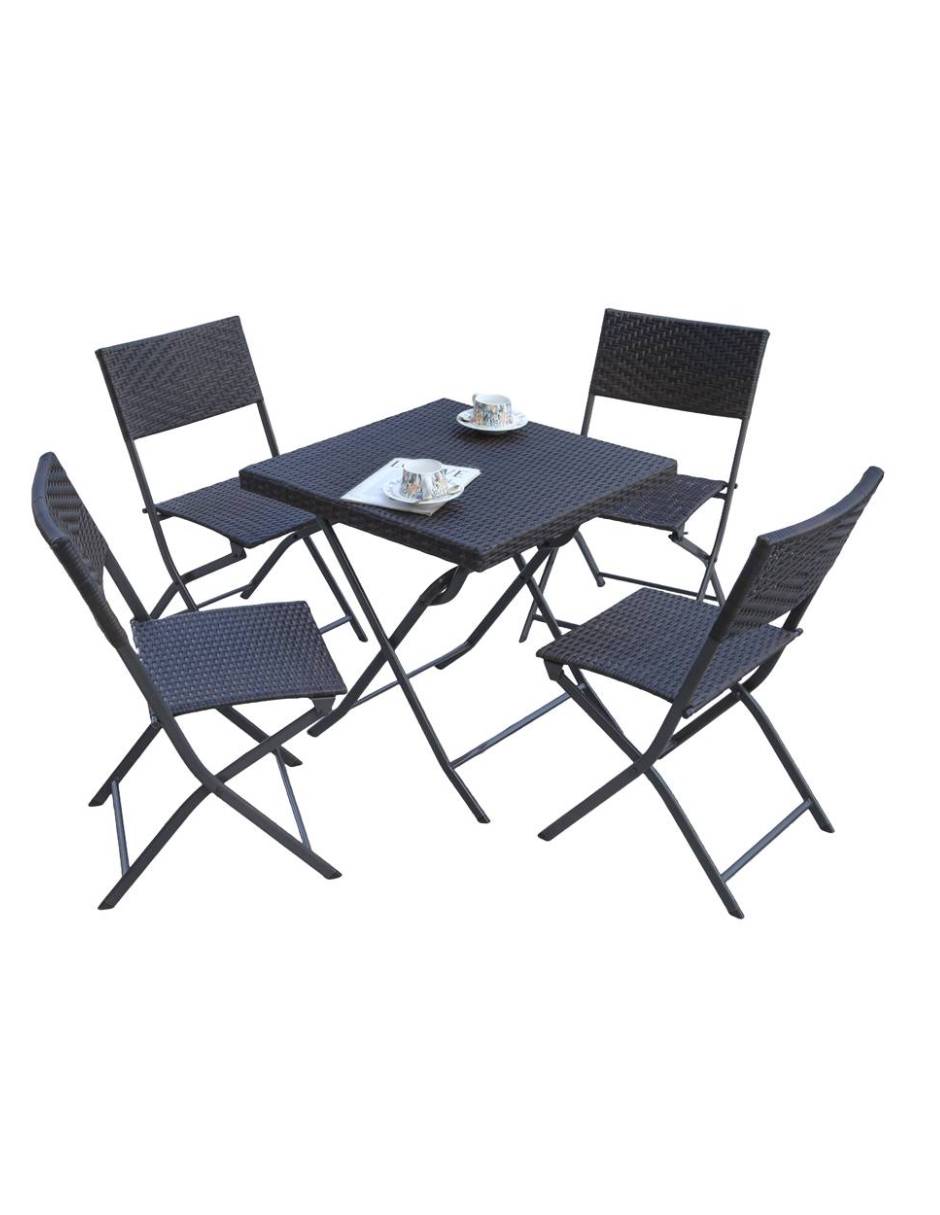 Set de terraza Marieta contemporáneo de ratán sintético 5 piezas