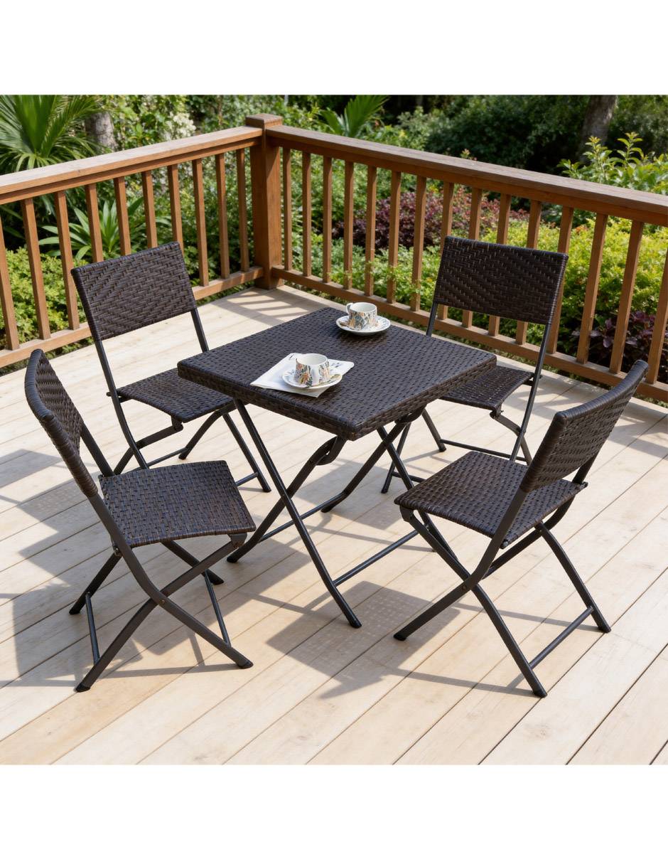 Set de terraza Marieta contemporáneo de ratán sintético 5 piezas