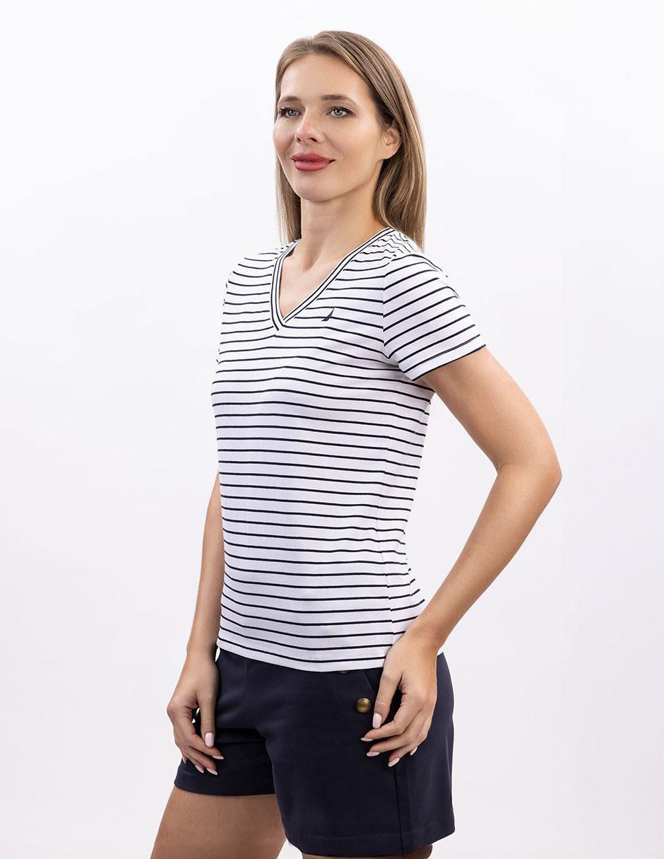 Playera manga corta Nautica cuello v para mujer