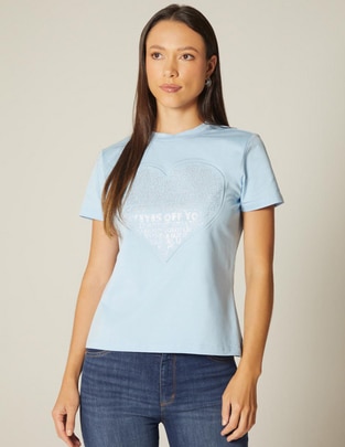 Playera manga corta Texto Hotfix cuello redondo para mujer