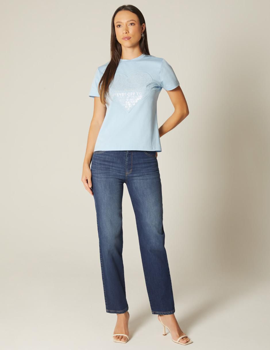 Playera manga corta Studio F Texto Hotfix cuello redondo para mujer