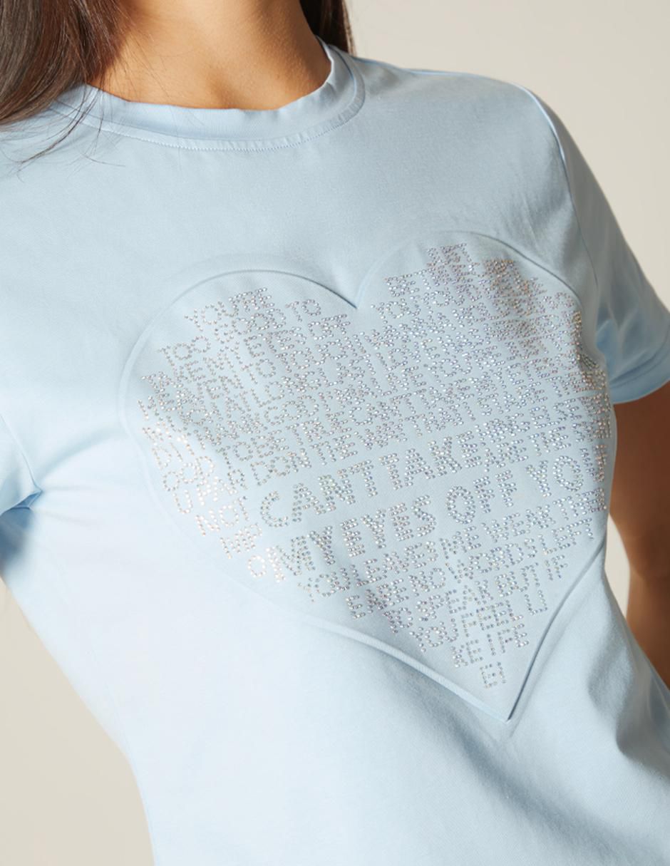 Playera manga corta Studio F Texto Hotfix cuello redondo para mujer