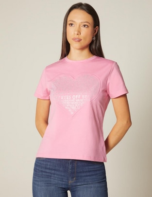 Playera manga corta Texto Hotfix cuello redondo para mujer 1