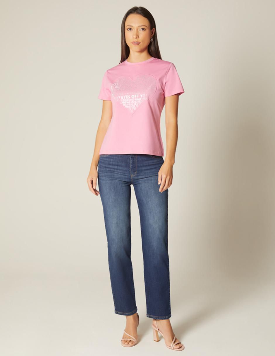 Playera manga corta Texto Hotfix cuello redondo para mujer 2
