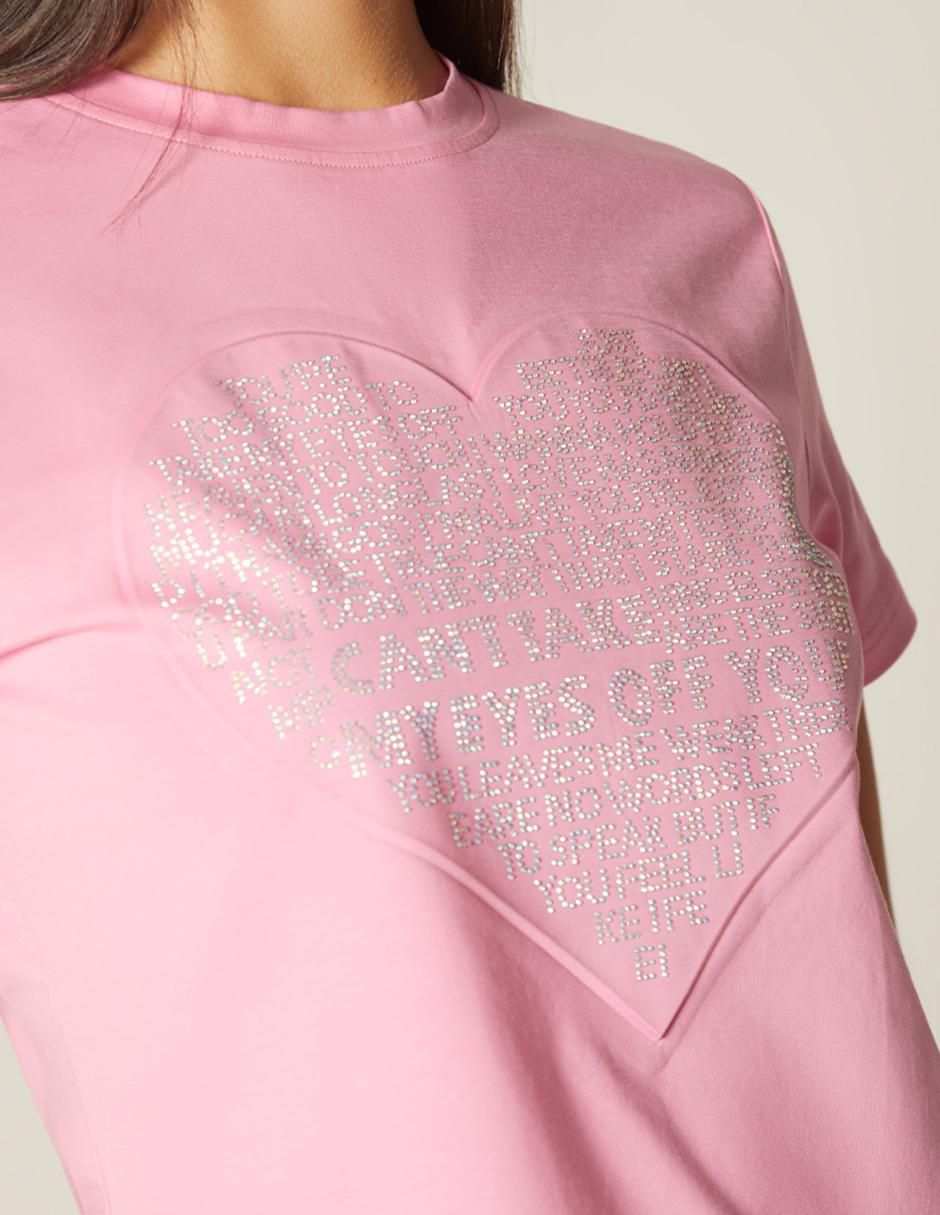 Playera manga corta Texto Hotfix cuello redondo para mujer 3