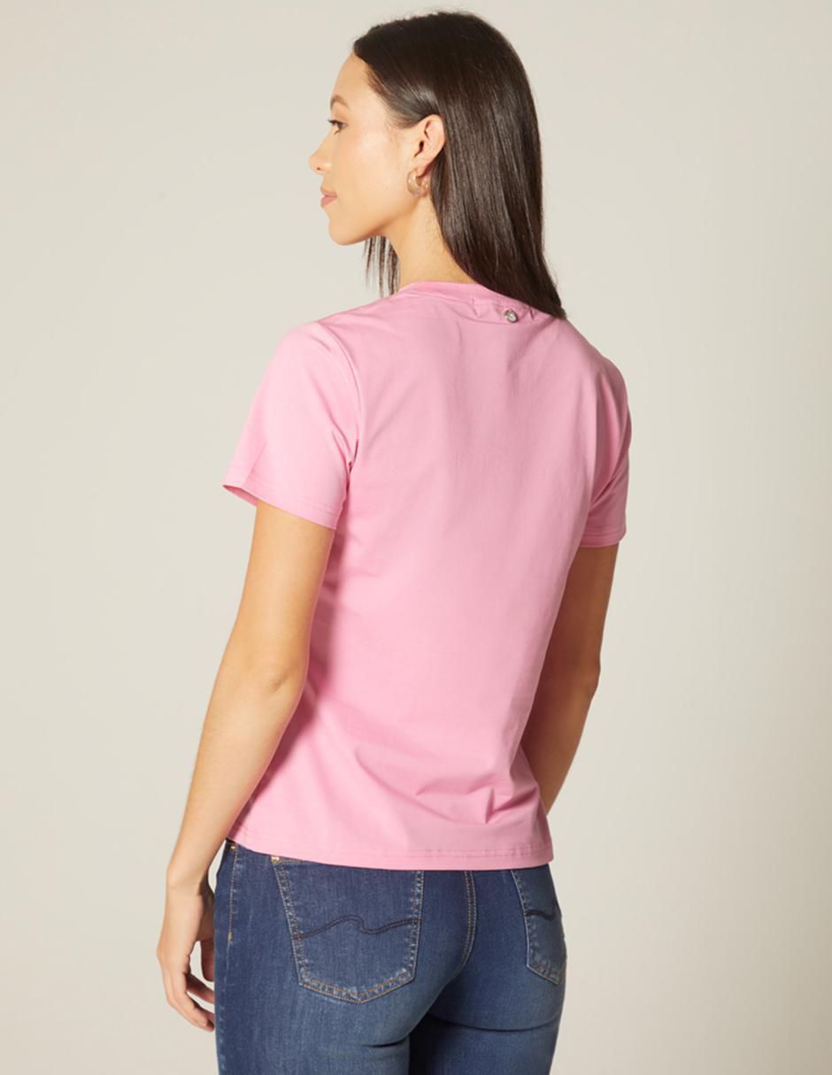 Playera manga corta Texto Hotfix cuello redondo para mujer 4
