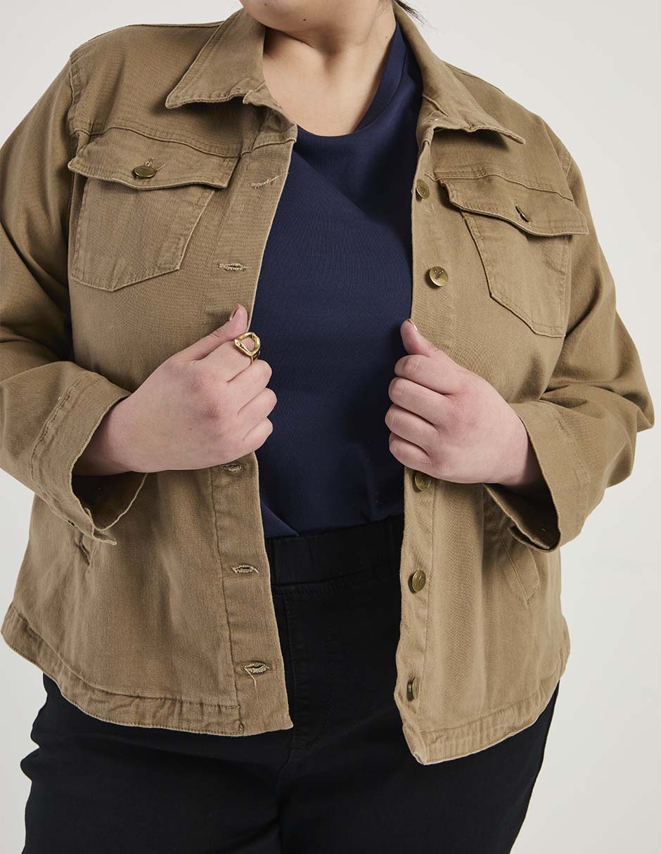 Chamarra denim The Pattern de mezclilla para mujer 9