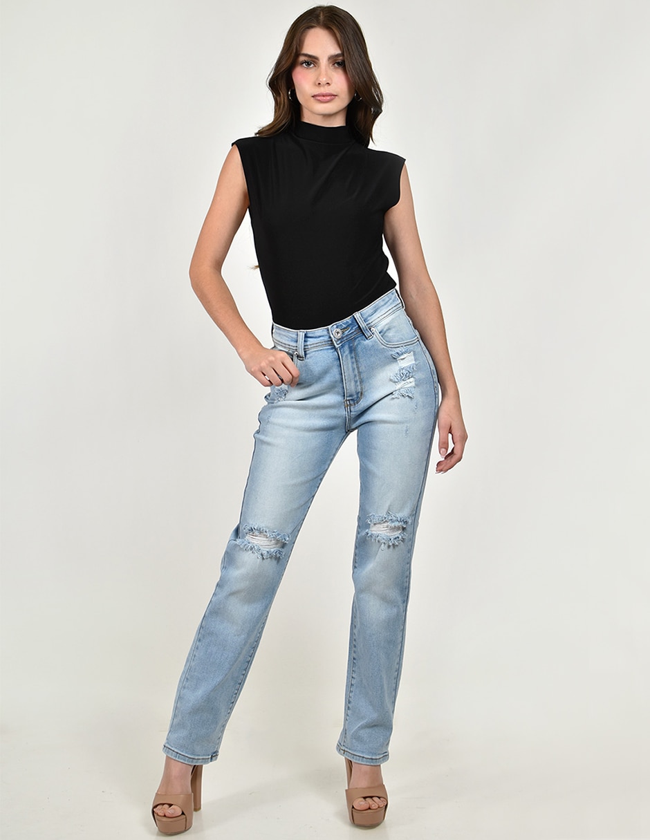 Jeans straight corte cintura para mujer 4