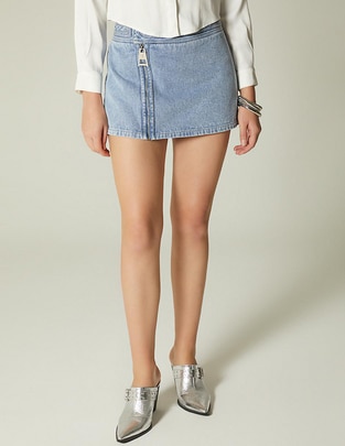 Falda short Denim Luxury Silver de mezclilla a la cintura
