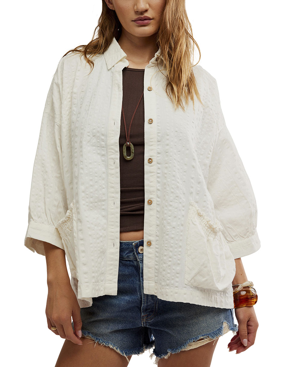 Blusa camisera de algod—n manga 3/4 para mujer 1