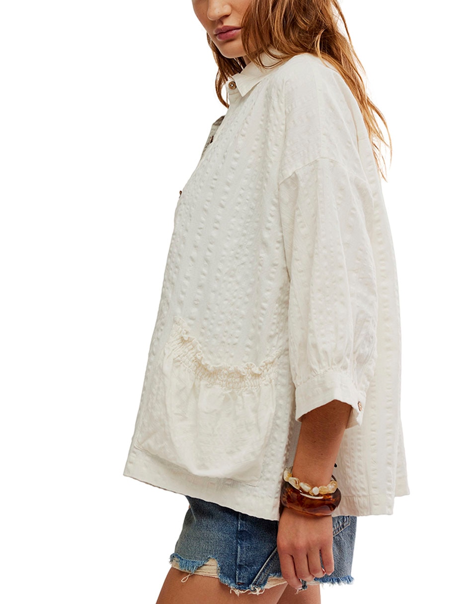Blusa camisera de algod—n manga 3/4 para mujer 6