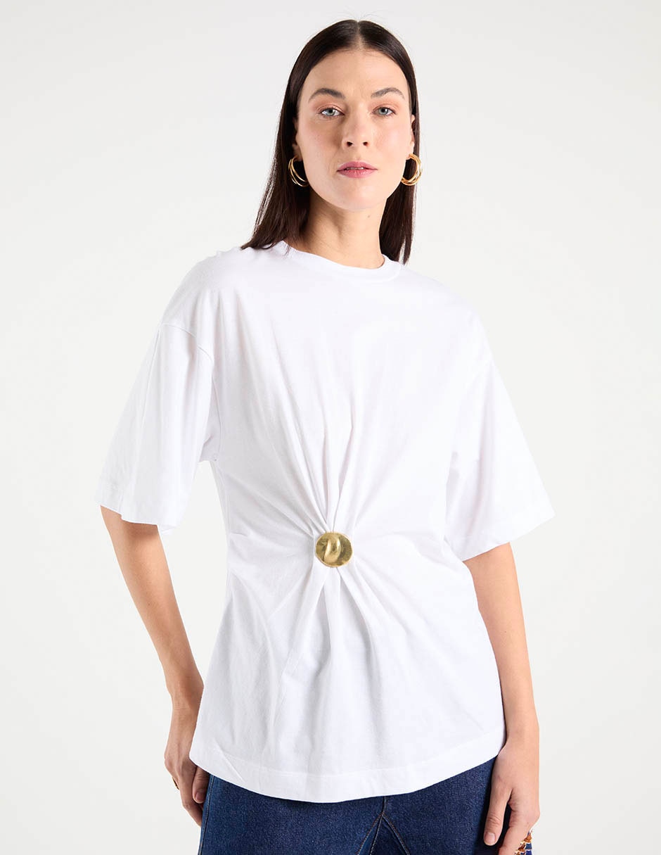 Blusa plisada manga al codo para mujer 1