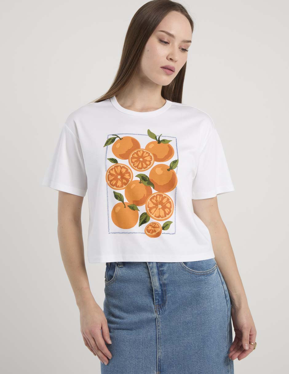 Playera manga corta cuello redondo para mujer