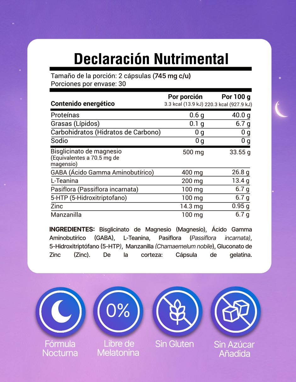 Glicinato de Magnesio + Gaba + 5-HTP de 60 cápsulas
