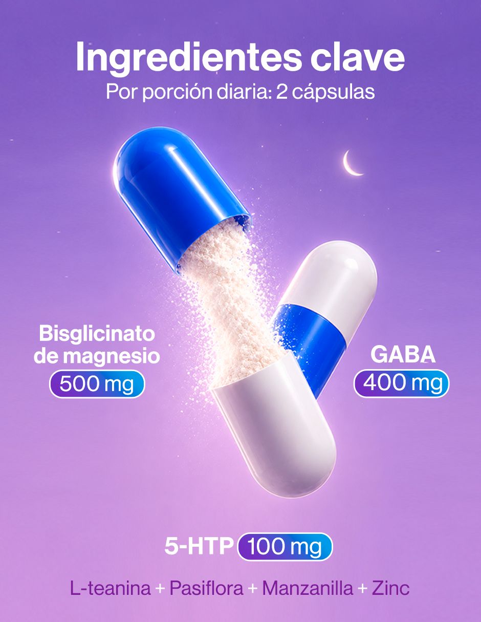 Glicinato de Magnesio + Gaba + 5-HTP de 60 cápsulas