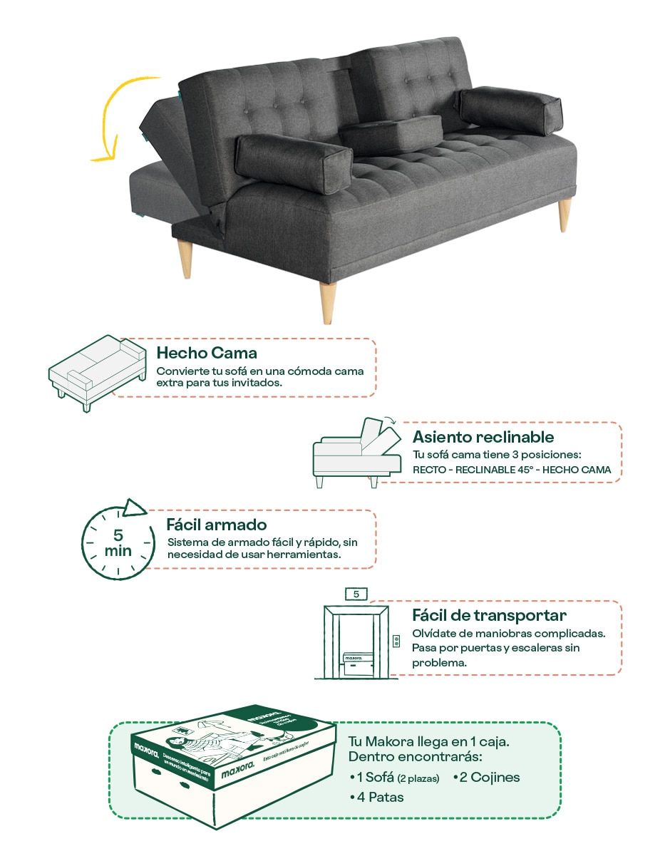 Sofá cama armable Queen Makora de lino