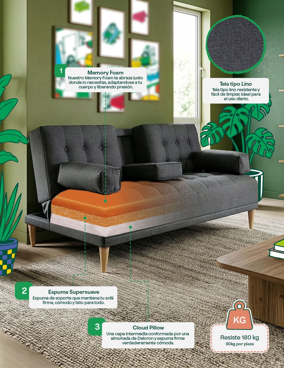 Sofá cama armable Queen Makora de lino