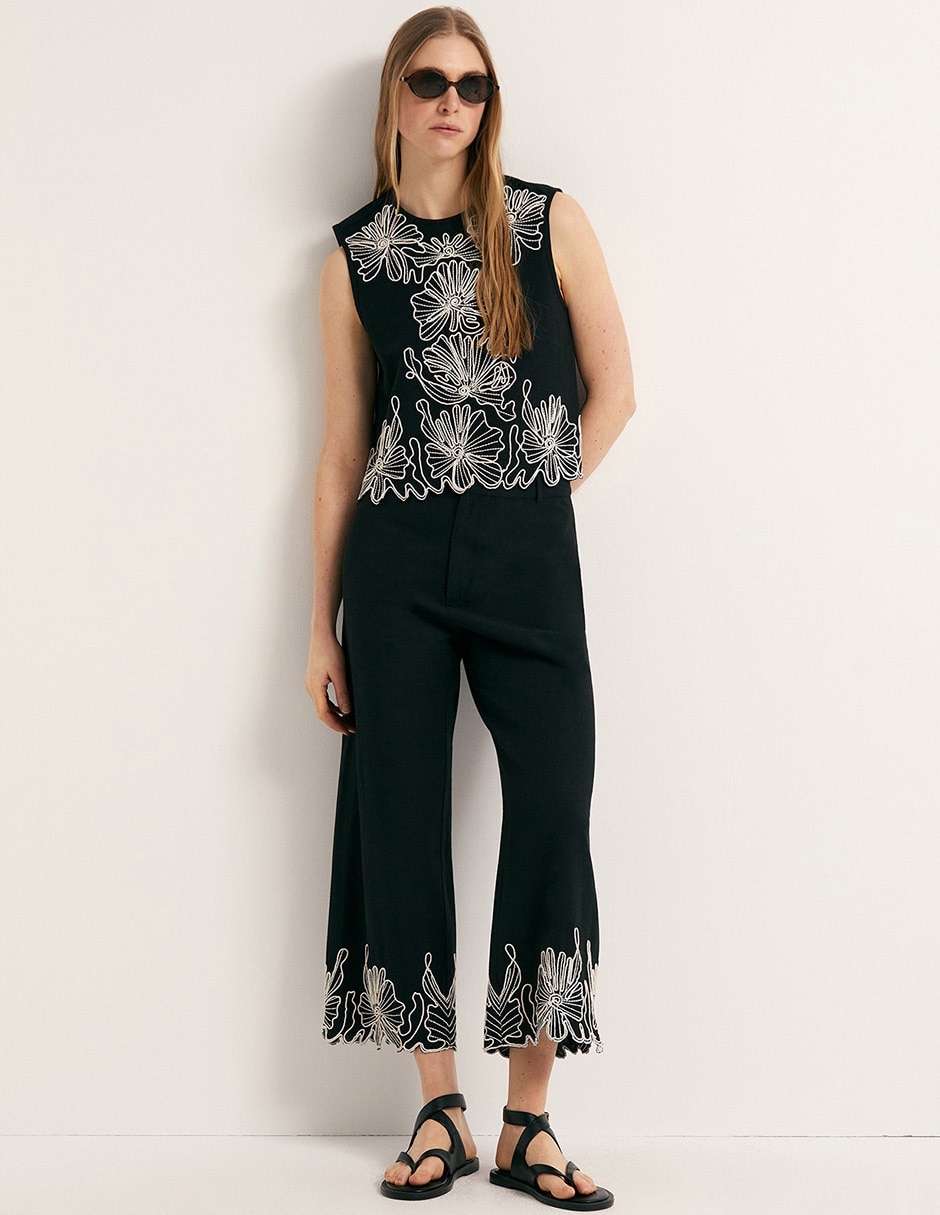 Pantalón de lino bordado para mujer