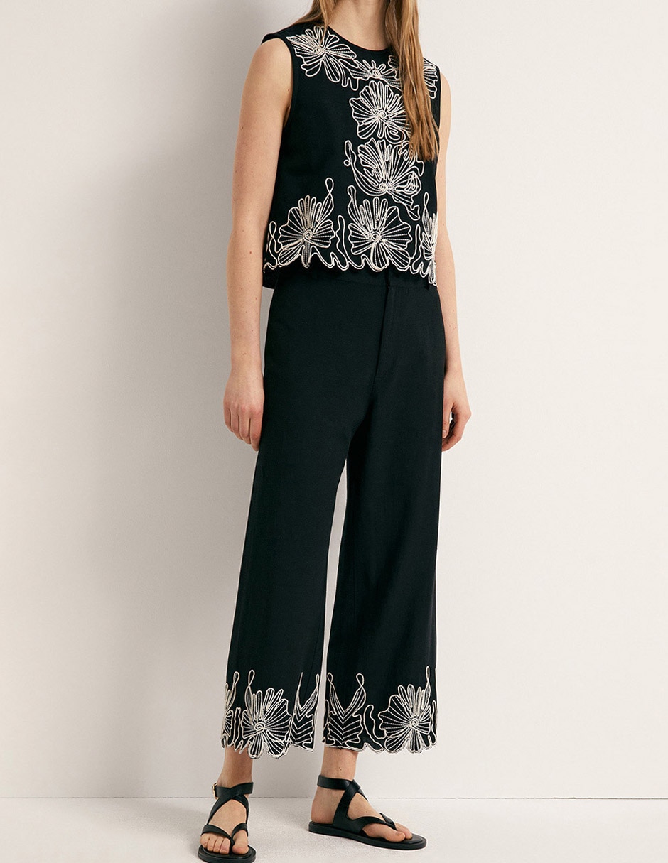 Pantalón Sfera de lino bordado para mujer