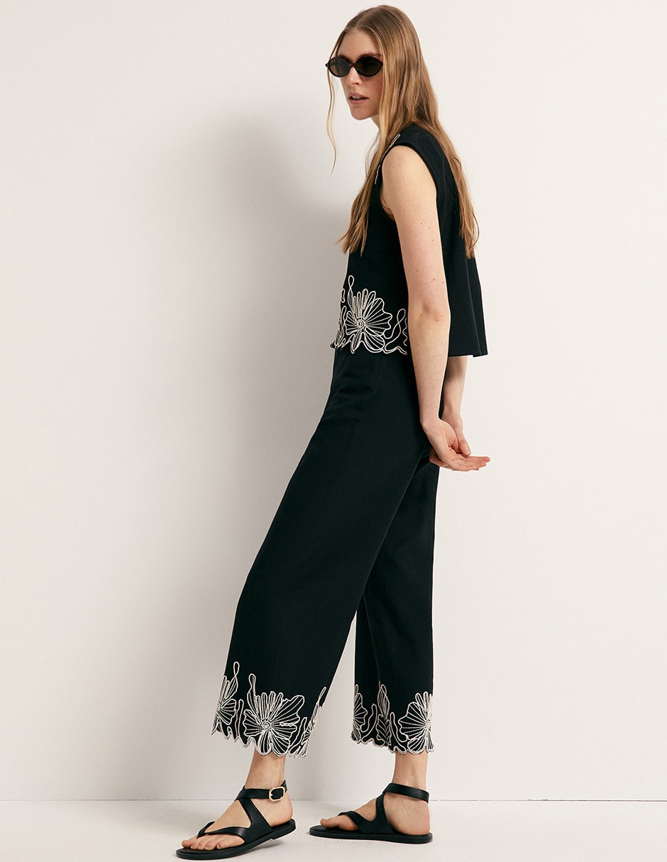 Pantalón Sfera de lino bordado para mujer