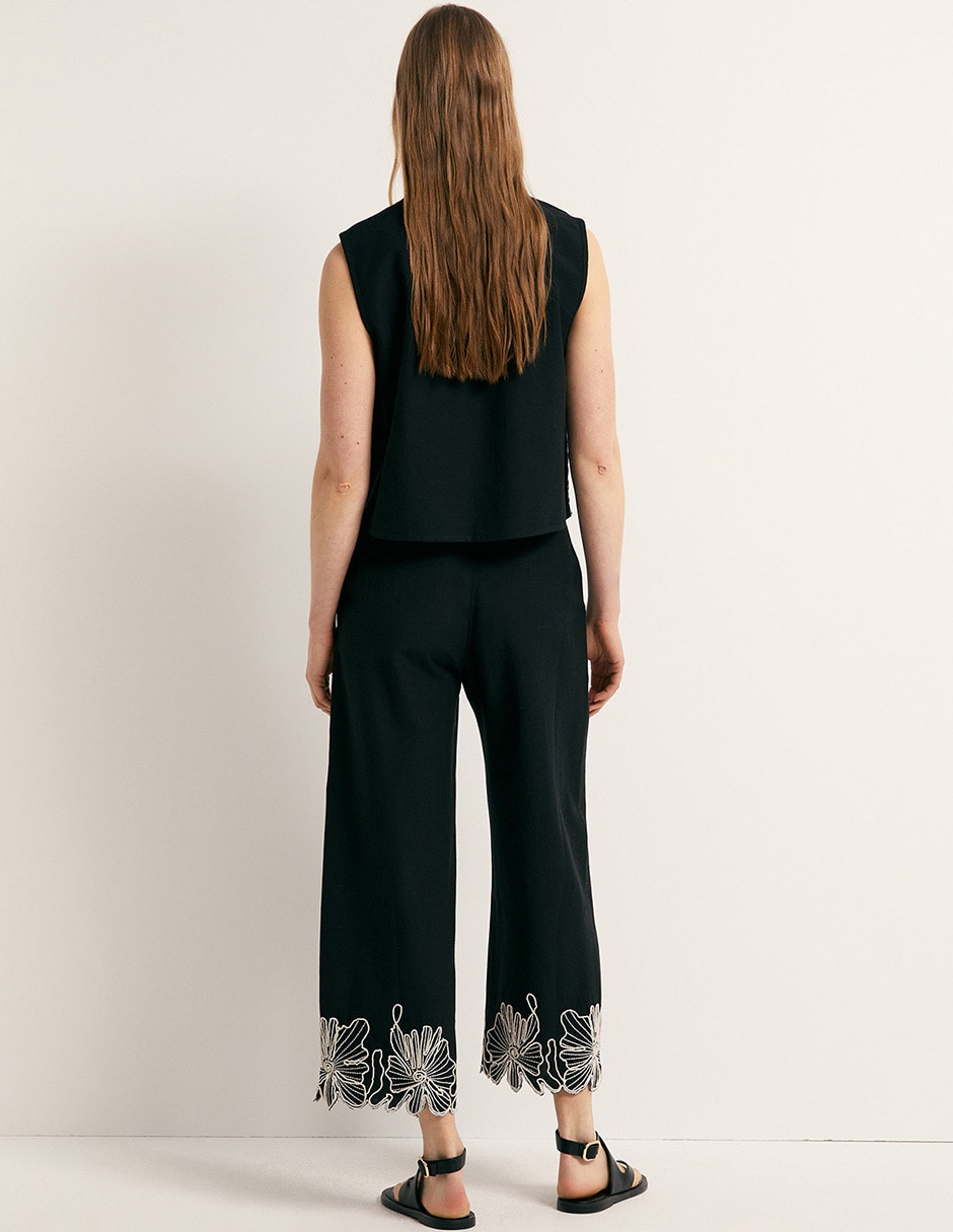 Pantalón Sfera de lino bordado para mujer