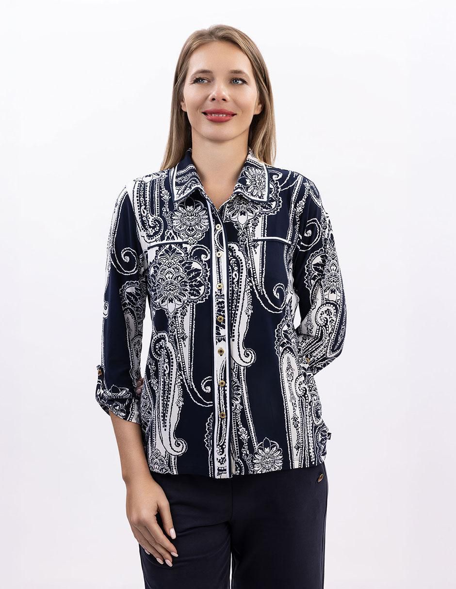 Blusa camisera Nautica manga 3/4 para mujer