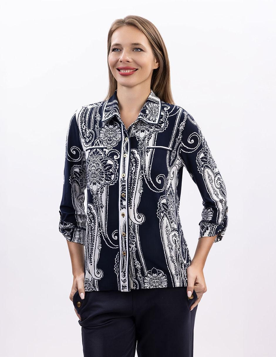 Blusa camisera Nautica manga 3/4 para mujer