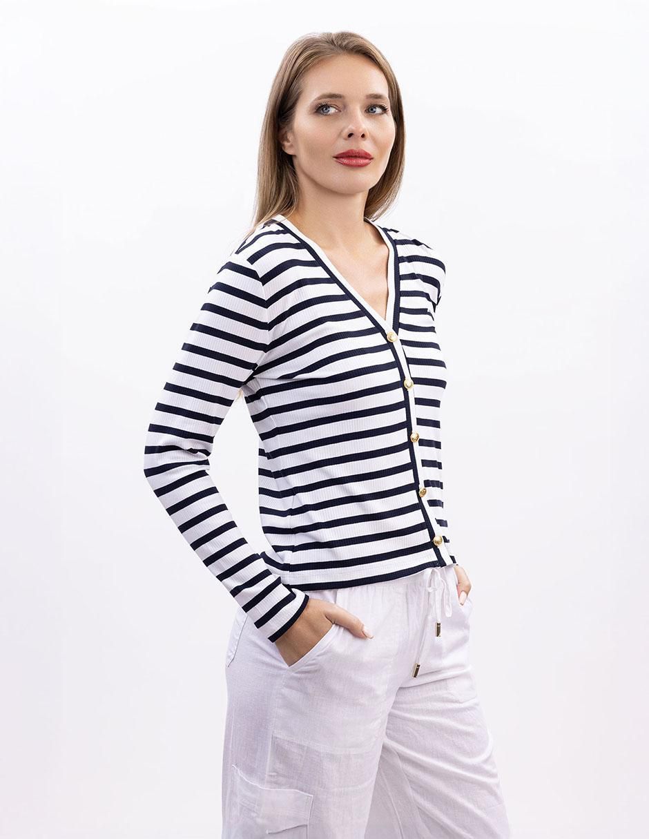 Playera manga larga F25 cuello v para mujer 2