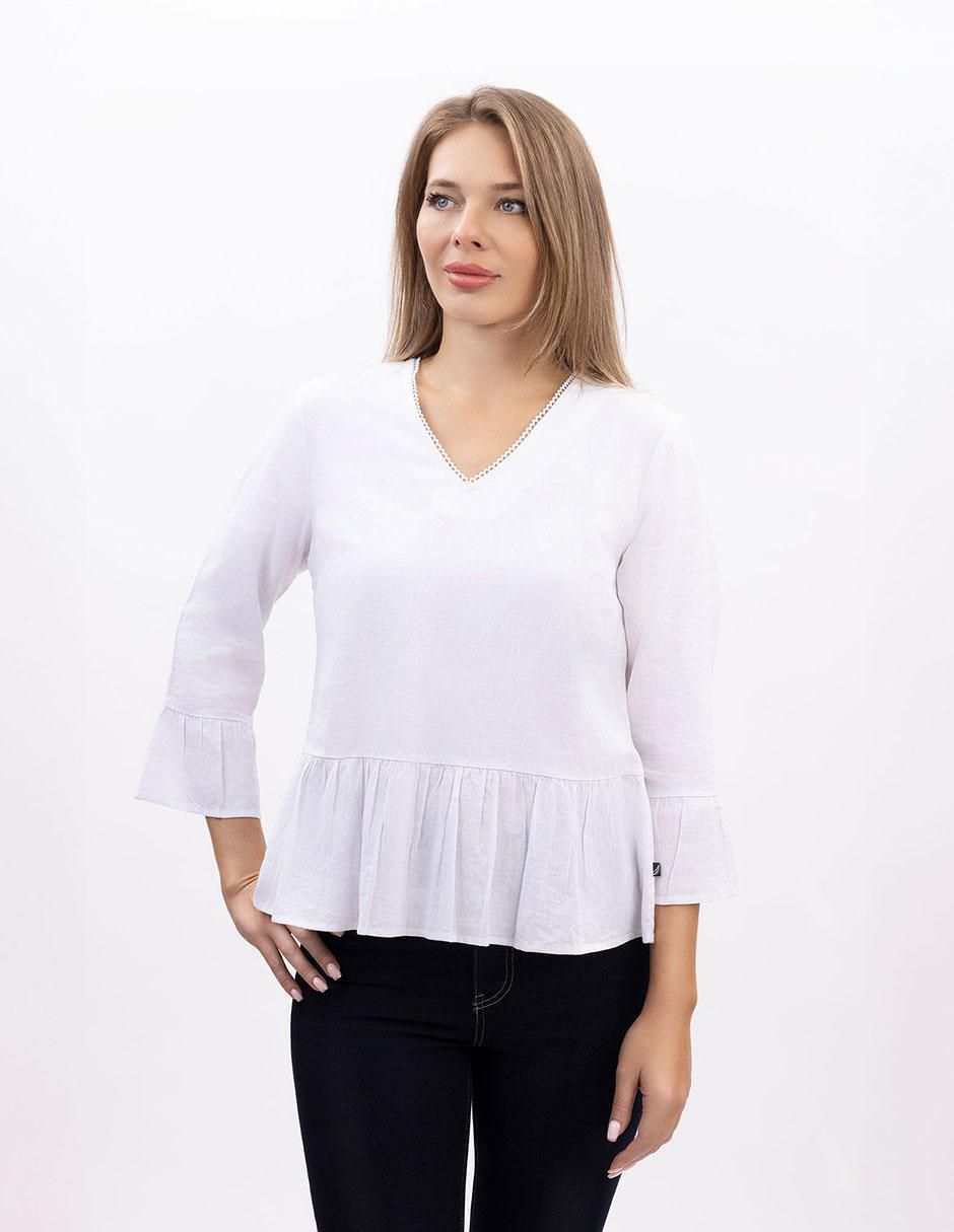 Blusa peplum Nautica manga 3/4 para mujer