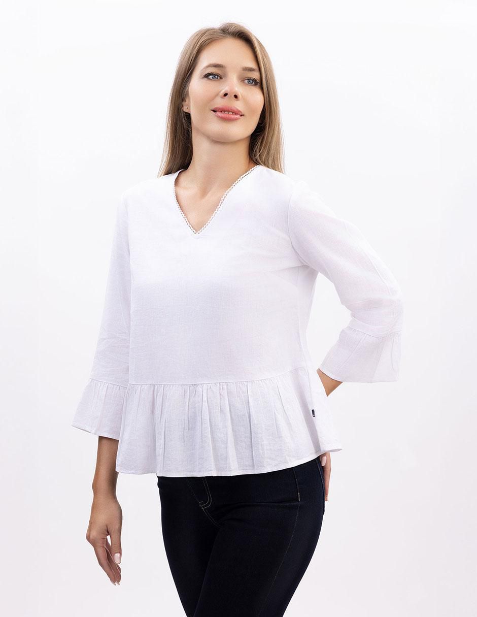Blusa peplum Nautica manga 3/4 para mujer