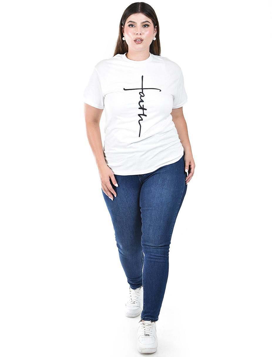 Playera manga corta Roman Fashion cuello redondo para mujer