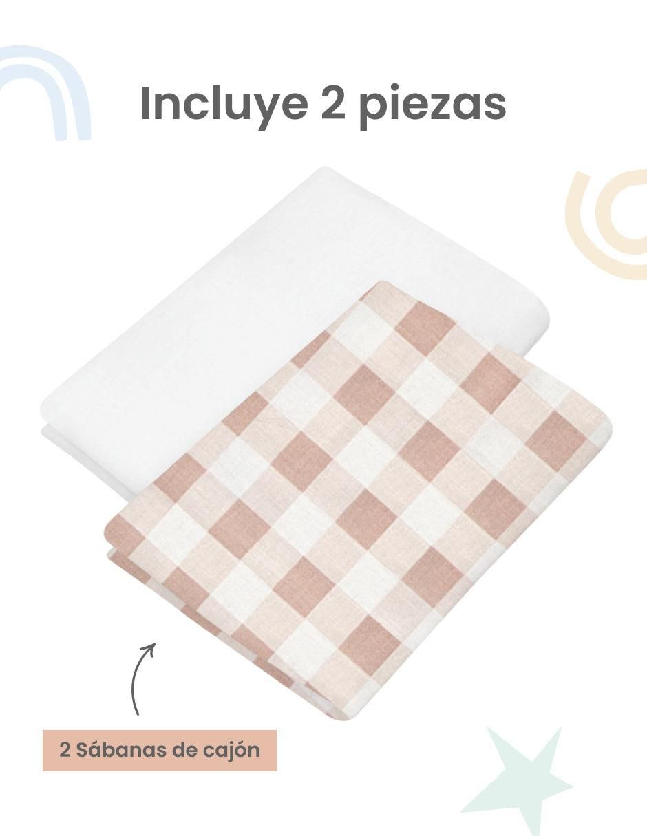 Set sábanas cajón de algodón 250 hilos Gingham Beige 4