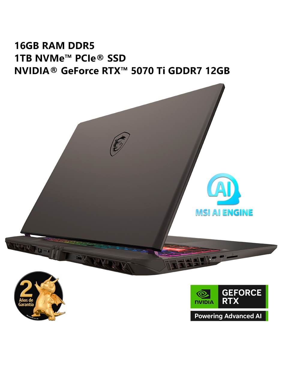 Laptop gamer Vector 16 HX AI 16 pulgadas QHD+ Intel core ultra 9 NVIDIA Geforce RTX 5070 Ti 16 GB RAM 1 TB SSD 8
